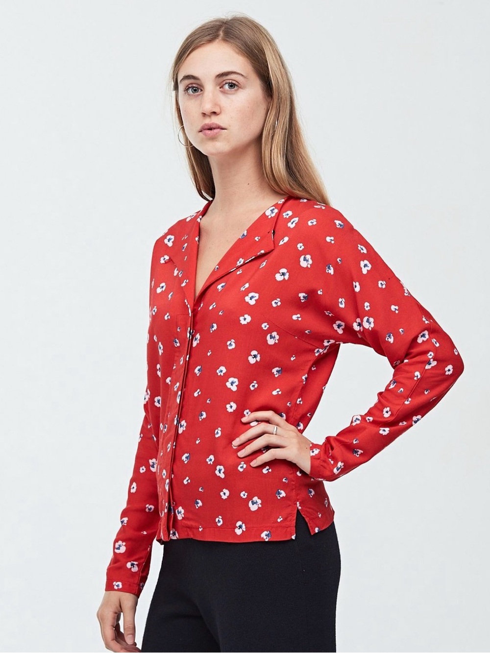 Loup Lila Top Red Floral Button Front Blouse Small French Girl Cottagecore